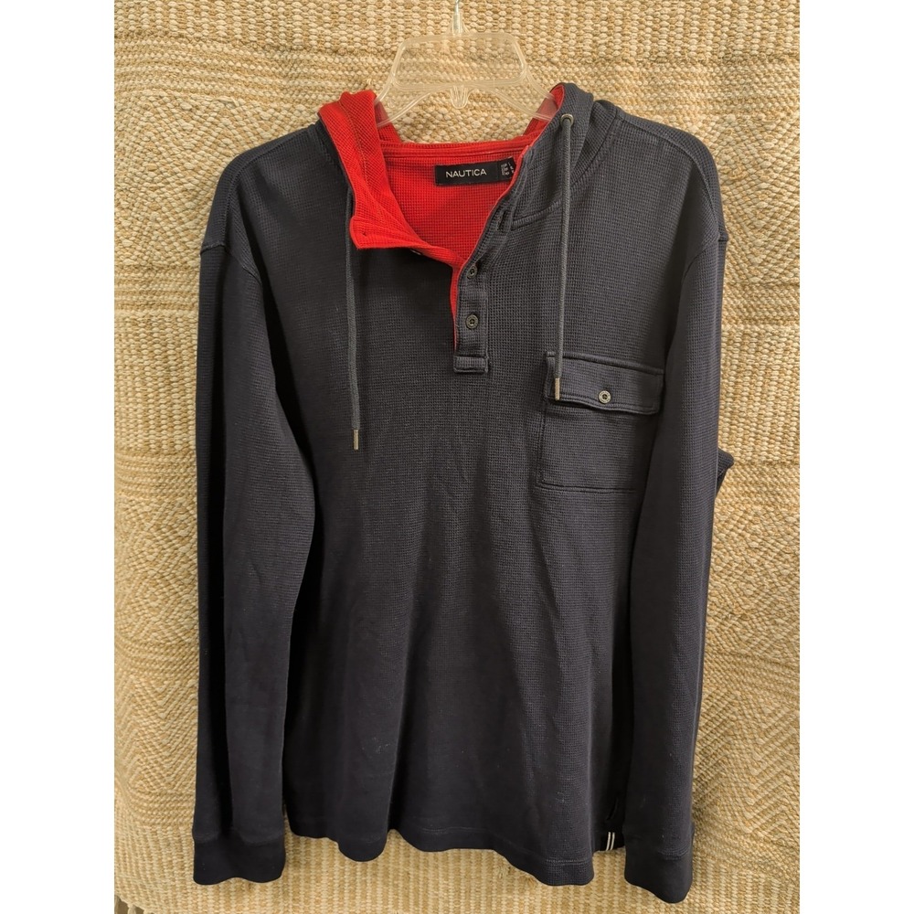 Nautica Mens Thermal Button Front Hoodie Jacket in True Navy Size Large